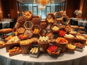 El arte y la artesanía de las exhibiciones en panal en los buffets